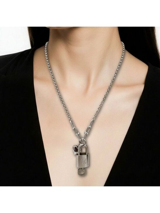 Louis Vuitton Jewelry - Stainless Steel Silver-Plated Necklace with Authentic Louis Vuitton Padlock